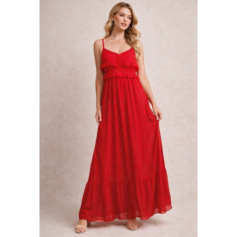 MNG Suit Semi Formal Strappy Flowing Maxi Gown Red Size XL Ruffled Coquette